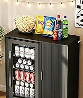 Vista 5 de Coffee Bar with Mini Fridge Space - Snack Bar Cabinet with Power Outlet, Fluted Mini Fridge Cabinet with Adjustable Shelf for Kitchen Dining Room