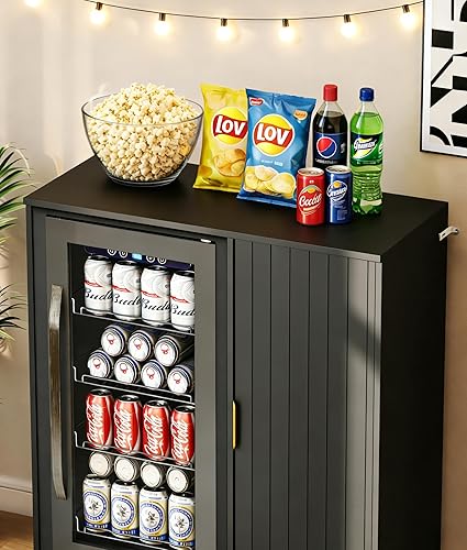 Miniatura 5 de Coffee Bar with Mini Fridge Space - Snack Bar Cabinet with Power Outlet, Fluted Mini Fridge Cabinet with Adjustable Shelf for Kitchen Dining Room