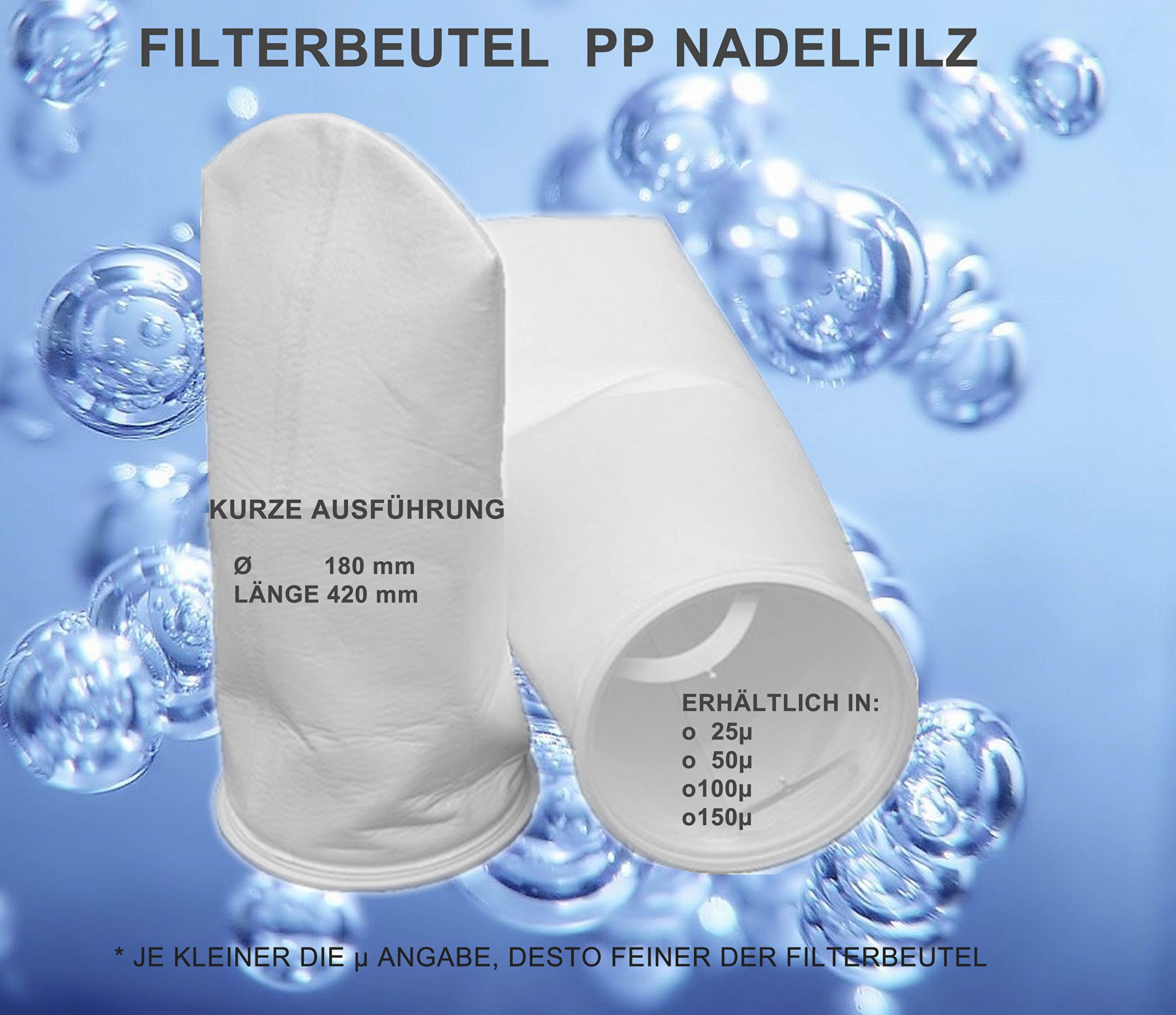 Filterstrumpf, Filterbeutel, Algenkiller Nadelfilz, 4er Sparpack - 4X 50 Micron, Kurze Ausführung, 42cm lang, Durchmesser 18cm