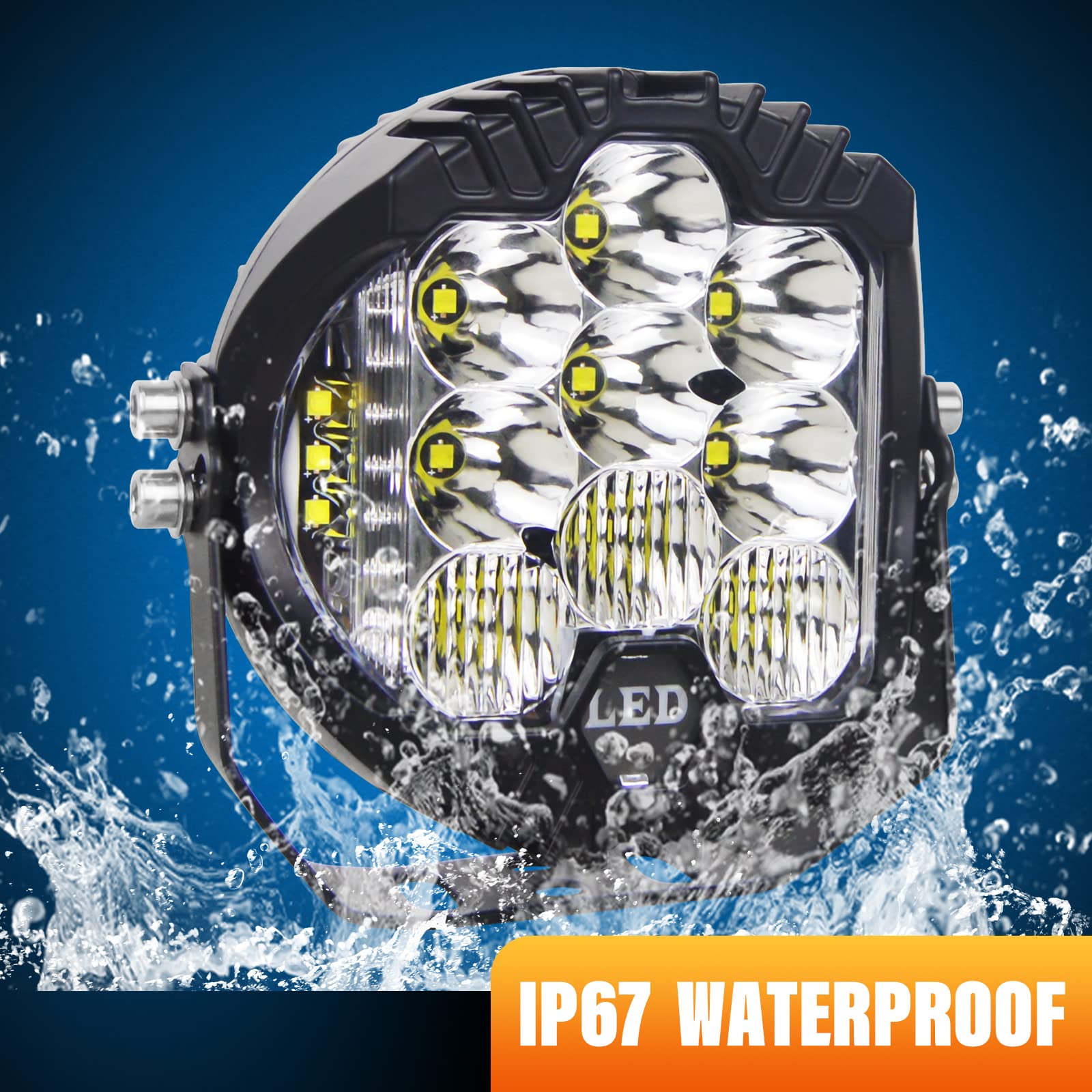 RIGIDON 1Pcs 7 Pollici 75W Faro da Lavoro Led, 12V 24V Rotonde Luci di Lavoro, IP67 Impermeabile Barra Led Fuoristrada per Auto Camion SUV 4x4 Veicoli Offroad, 6000K Bianco Faretti Fendinebbia