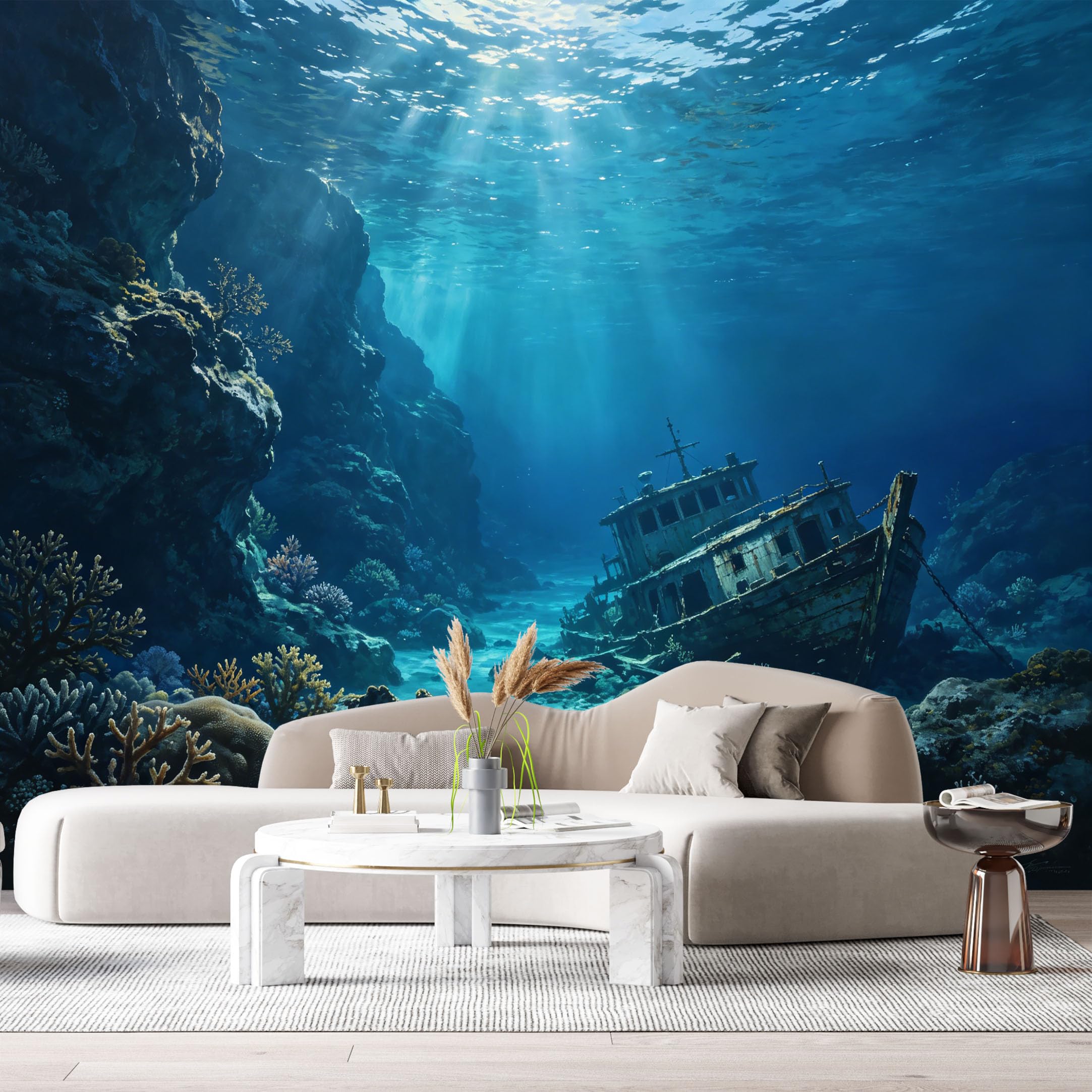 Custom Size Wall Murals Ocean Marine Shipwreck Coral Reef Underwater Scene SelfAdhesive Wall Fabric Removable Large Wallpaper for Photo Living Room