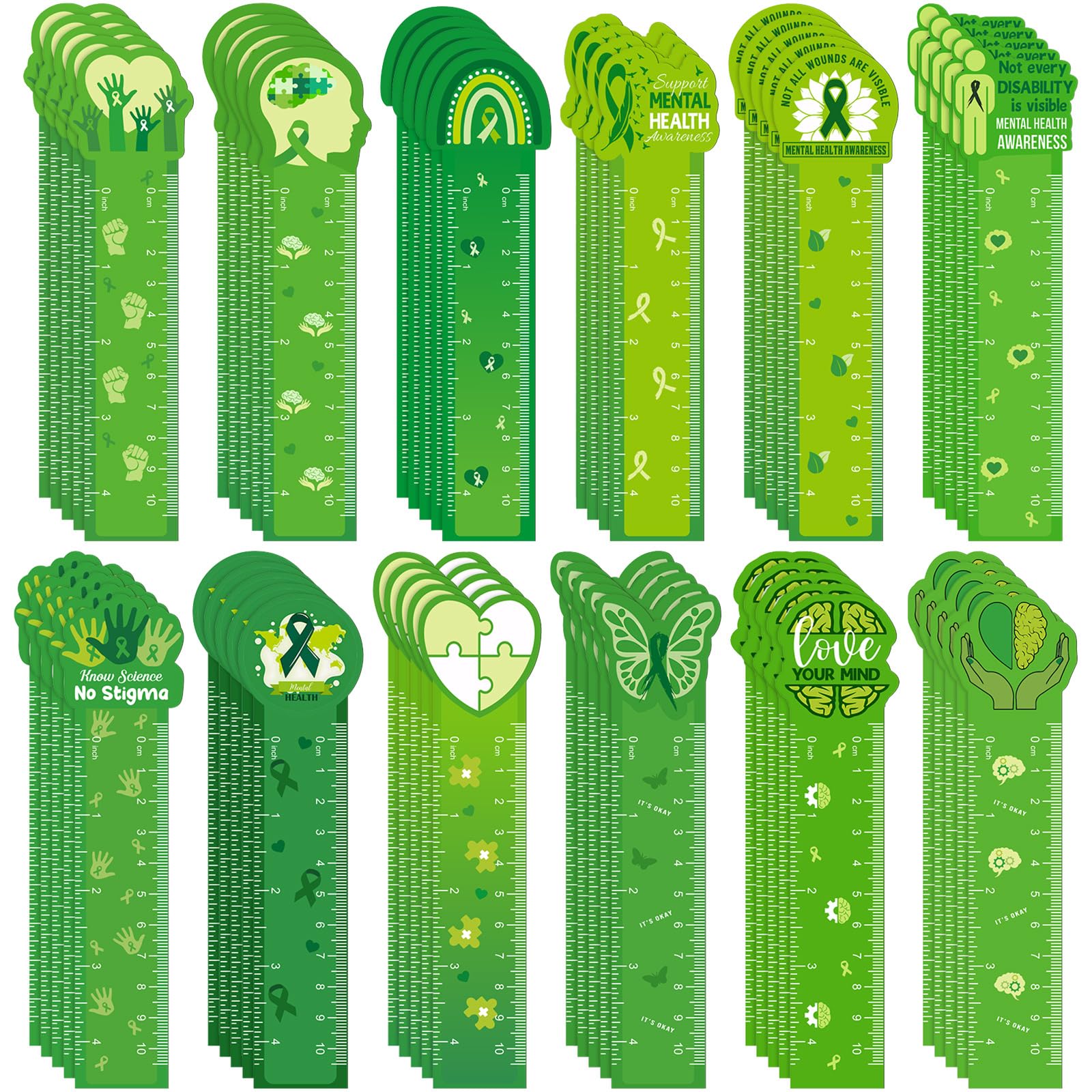 Skyygemm 120 Pcs Mental Health Awareness Bookmarks Ruler Bulk Gifts Green Positive Psychology Affirmations Therapy Inspirational Spiritual Gifts