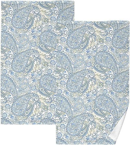 MNSRUU Juego de 2 toallas de baño de algodón de 16 x 28 pulgadas, toallas de mano de microfibra para baño, estampado de cachemira y mandala azul,