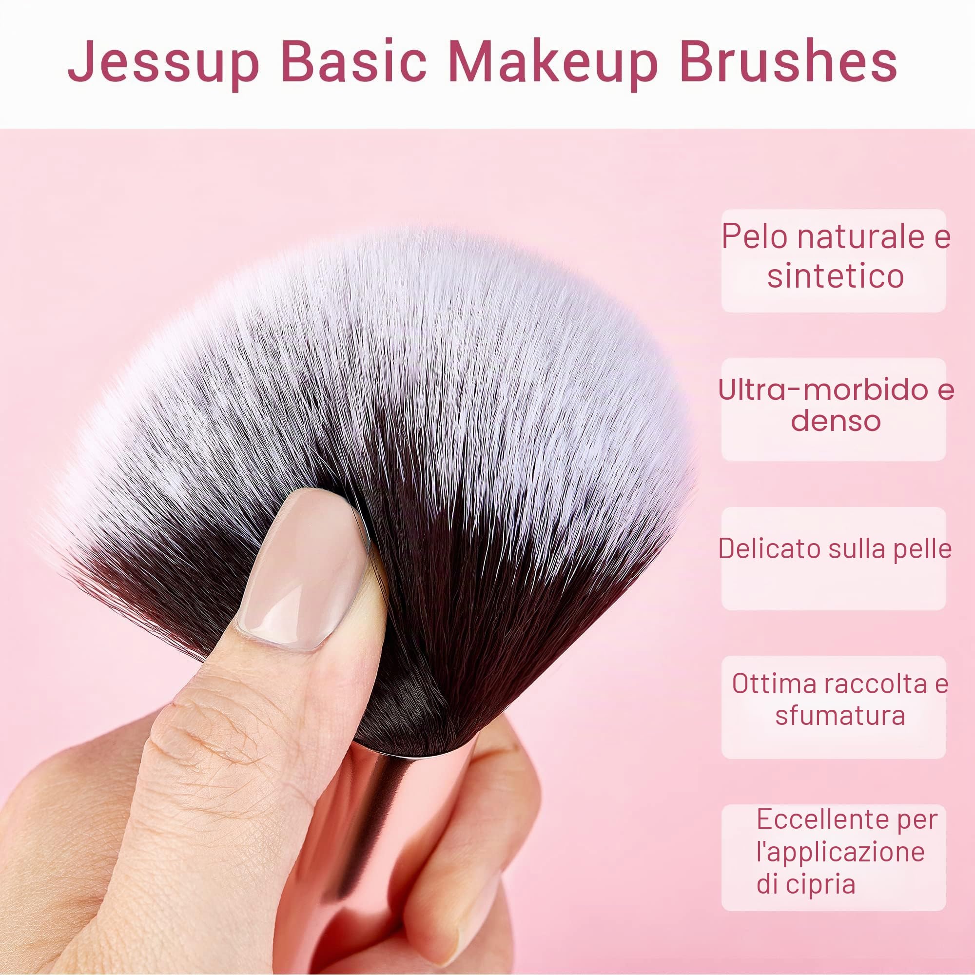 Jessup 10pz Pennelli per il trucco Fondotinta Polvere Bellezza Eyeliner Correttore Setole in fibra fatta a mano Kit per il trucco Nero/Oro rosa T156