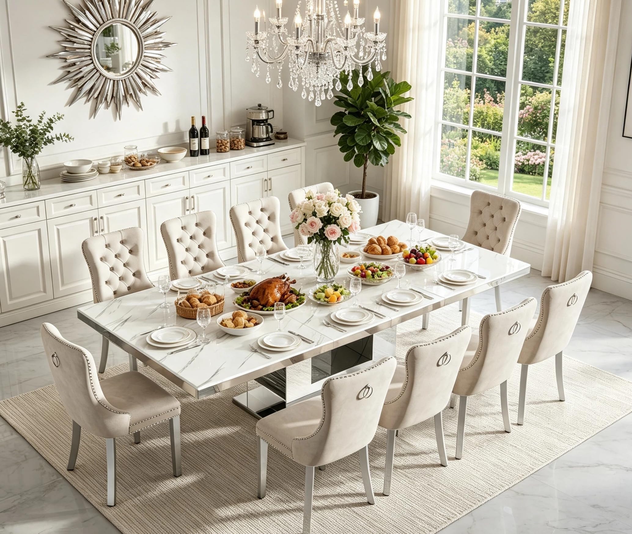 Faux Marble Expandable Dining Set - Seats 10
