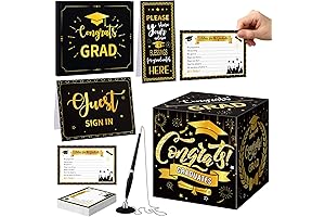 65 Piece Graduation Advice Card Set: Black and Gold Guestbook and Pen