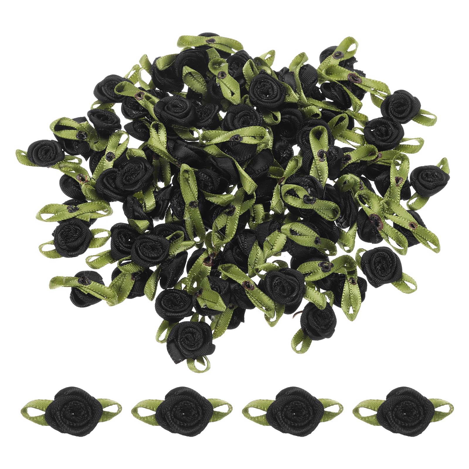 sourcing map 100pcs Black Ribbon Roses 5/8" x1-3/16 Mini Roses for Crafts Little Satin Bows Roses Artificial Flowers โ image 1