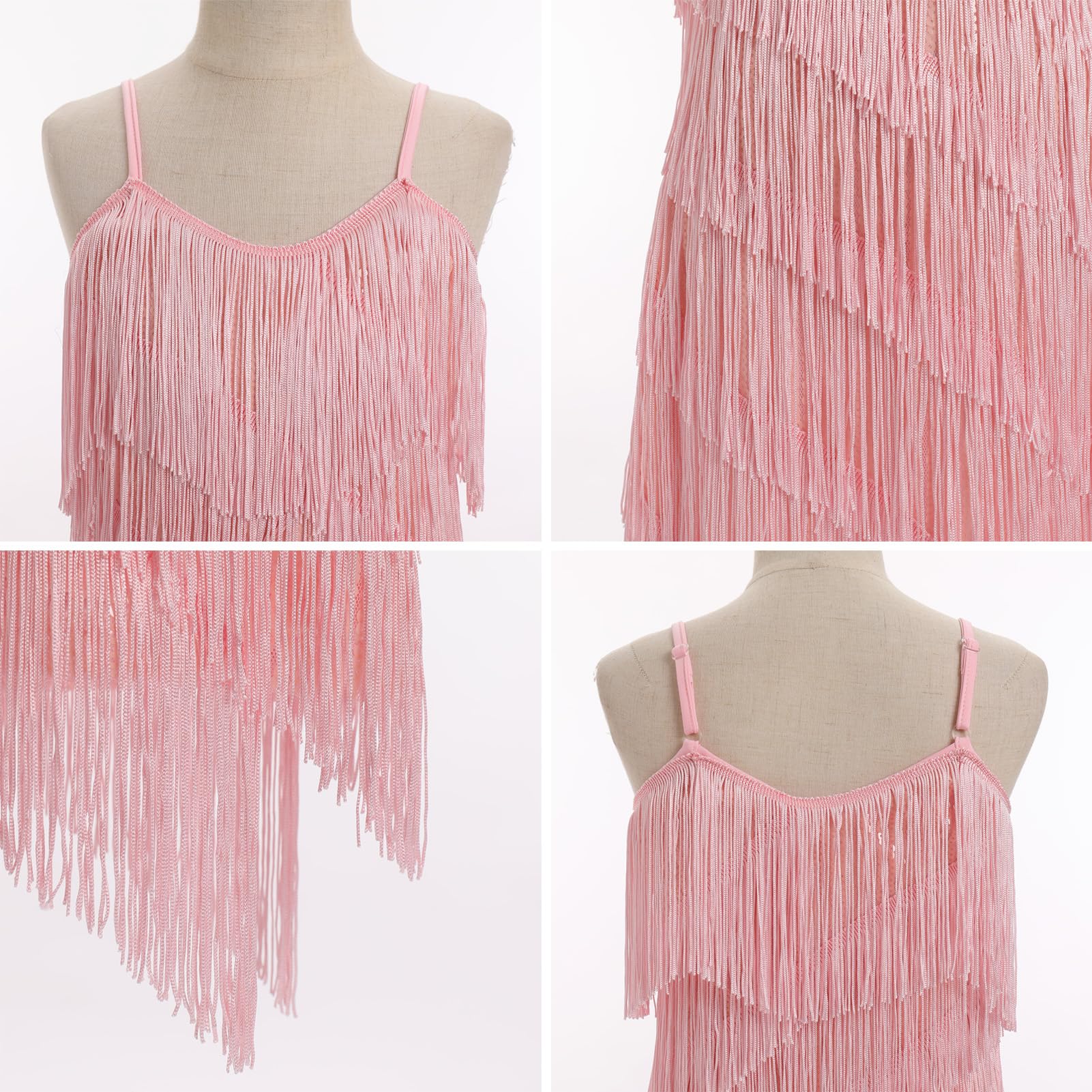 FYMNSI Vestido de baile latino para niñas, traje de baile de salón con cuello en V, lentejuelas brillantes con flecos, vestidos de baile