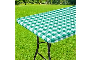 Smiry Rectangle Elastic Picnic Table Covers: Waterproof Fitted Vinyl Tablecloth for Outdoor Dining and Camping