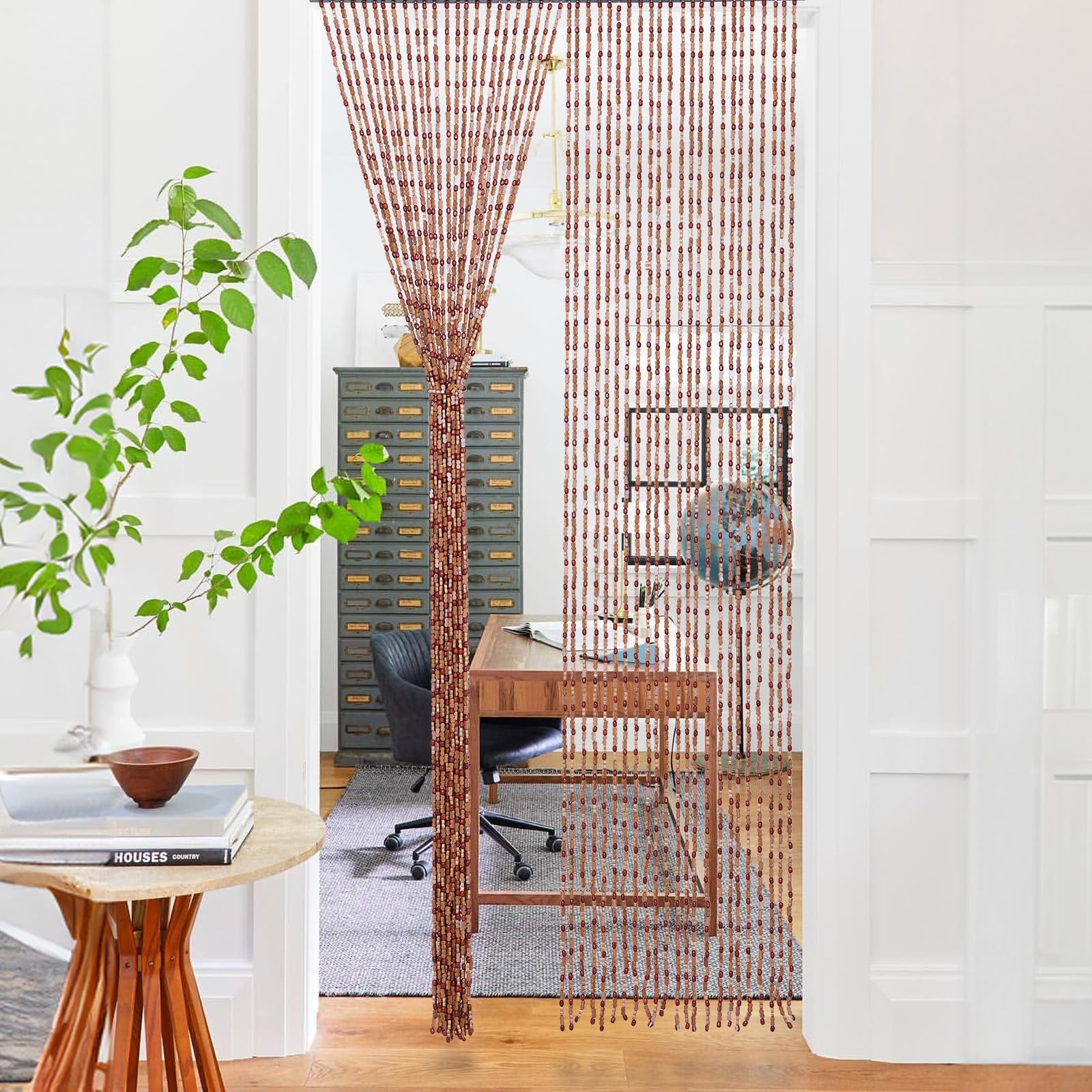 BECHAEO Rideau de porte fait à la main avec perles pour porte, 90 x 190 cm, marron | Rideau de perles bohème à suspendre pour couloir, placard, chambre à coucher, salon, séparateur de pièce hippie, esthétique