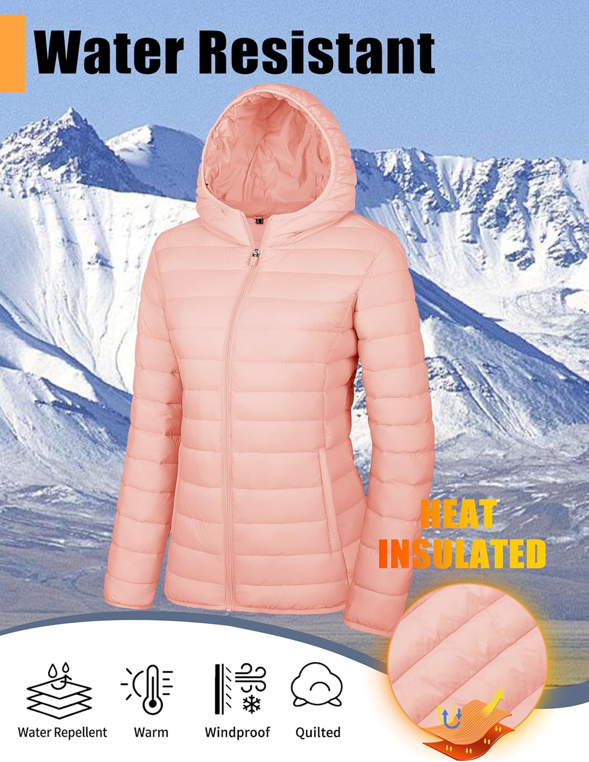 YUCOLEN Women's Puffer Jacket with Hood Lightweight Quilted Padded 4 Pockets Zip-up Coat Winter Jackets for Women - Image 4