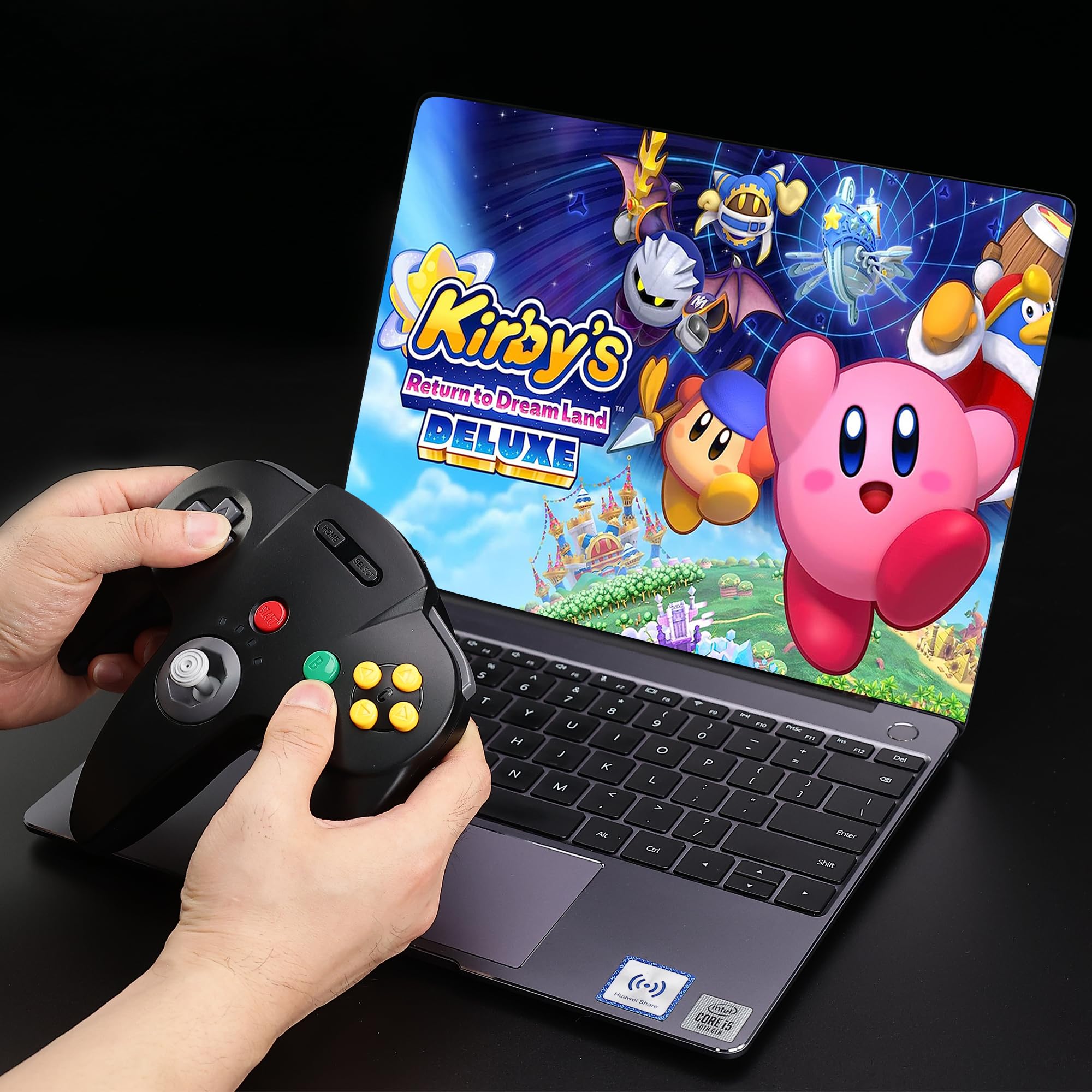 Paquete de 2 interruptores inalámbricos N64 de 2.4 GHz, receptor USB, compatible con Windows, PC, portátil, iOS, Mac, Raspberry Pi, Switch Online/NSO (recargable) (Rumble integrado), amarillo