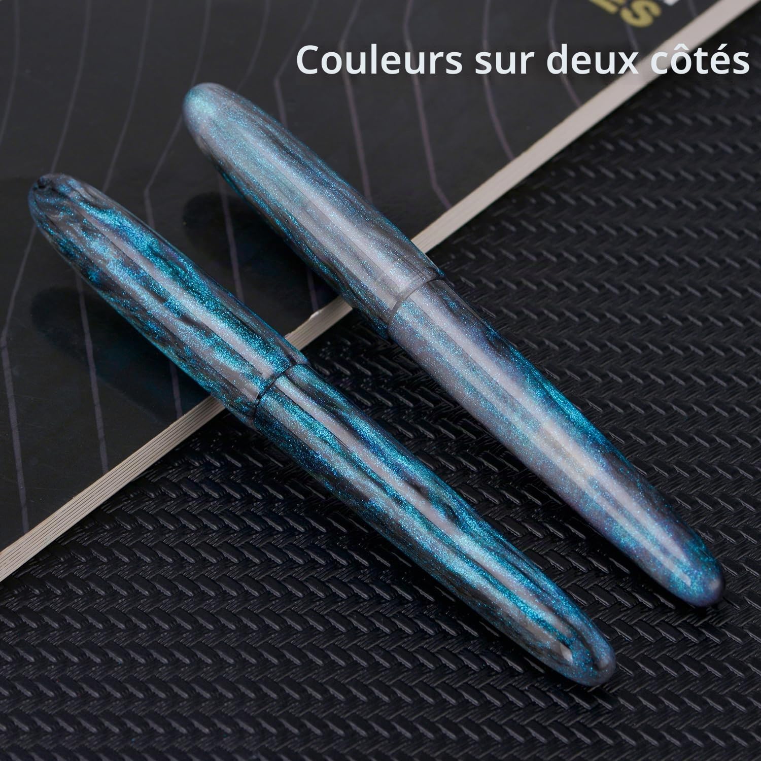 Asvine Ensemble de stylo-plume C80 à plume moyenne #8 avec convertisseur, stylo de grande taille fait main avec boîte de collection (Glitter bleu clair)