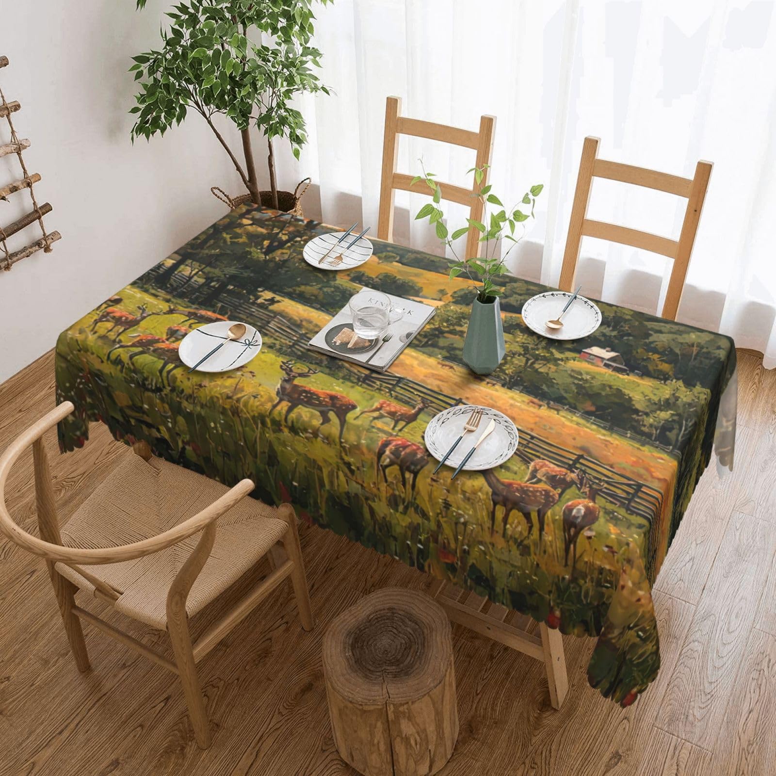 Nappe rectangulaire lavable motif cerf de ferme pour salle à manger et fête