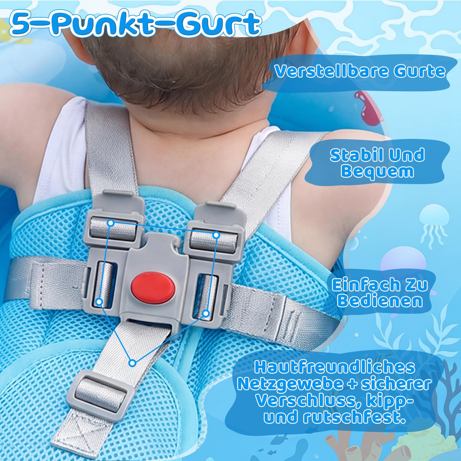 IEEILULU Schwimmring Baby, Baby Schwimmring mit Sonnendach Abnehmbarem UPF 50+ und Reparaturaufkleber, Schwimmtrainer Kleinkind für 6-36 Monaten für Pool, Strand und Schwimmbad