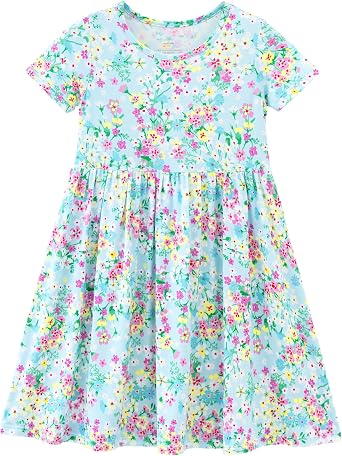 Bamboo Viscose Toddlers Girls Dress Short Sleeve Casual Summer Dresses Cute Little Kids Toddler Outfits 2-7Y
