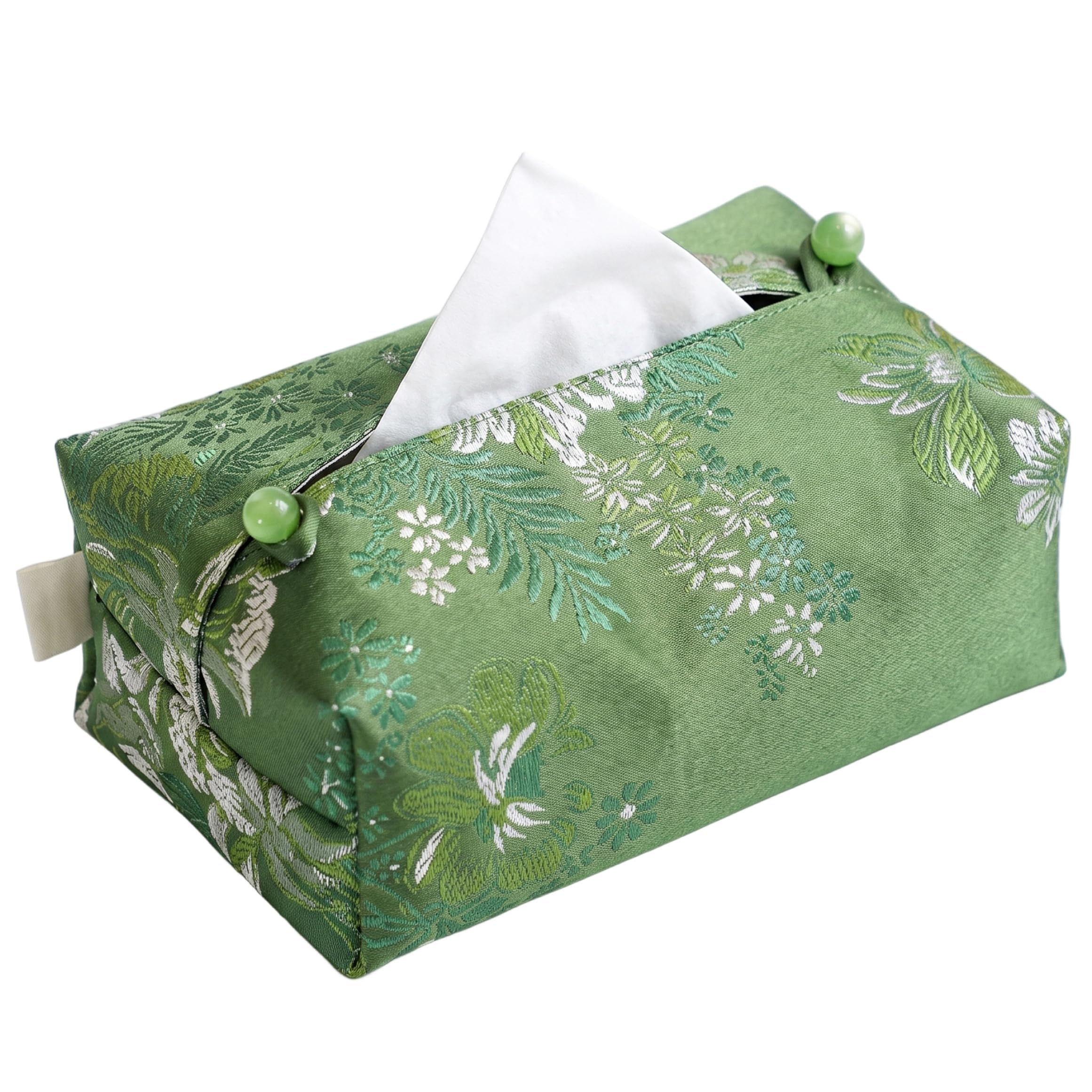 Hotainoys Fabric Tissue Box Cover, Exquisite Embroidery Brocade Rectangle Tissue Box Cover for Home Car Living Room, Green Car Holder