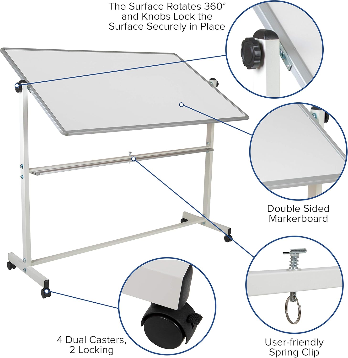 Flash Furniture HERCULES Series 64.25"W x 64.75"H Double-Sided Mobile White Board with Pen Tray