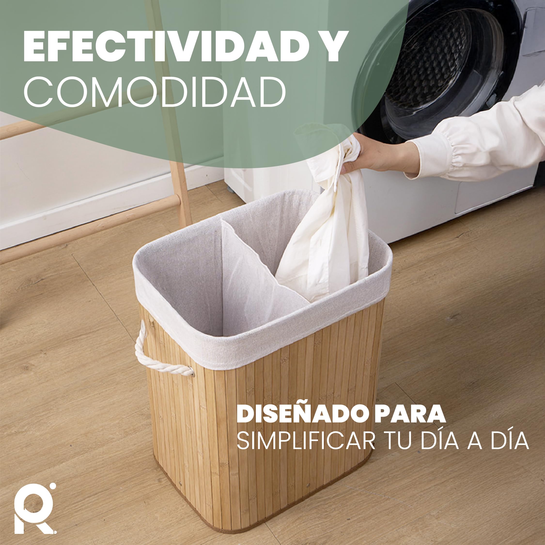 Cesto de Lavanderia 2 Compartimentos 72 L Bambu Natural con Tapa