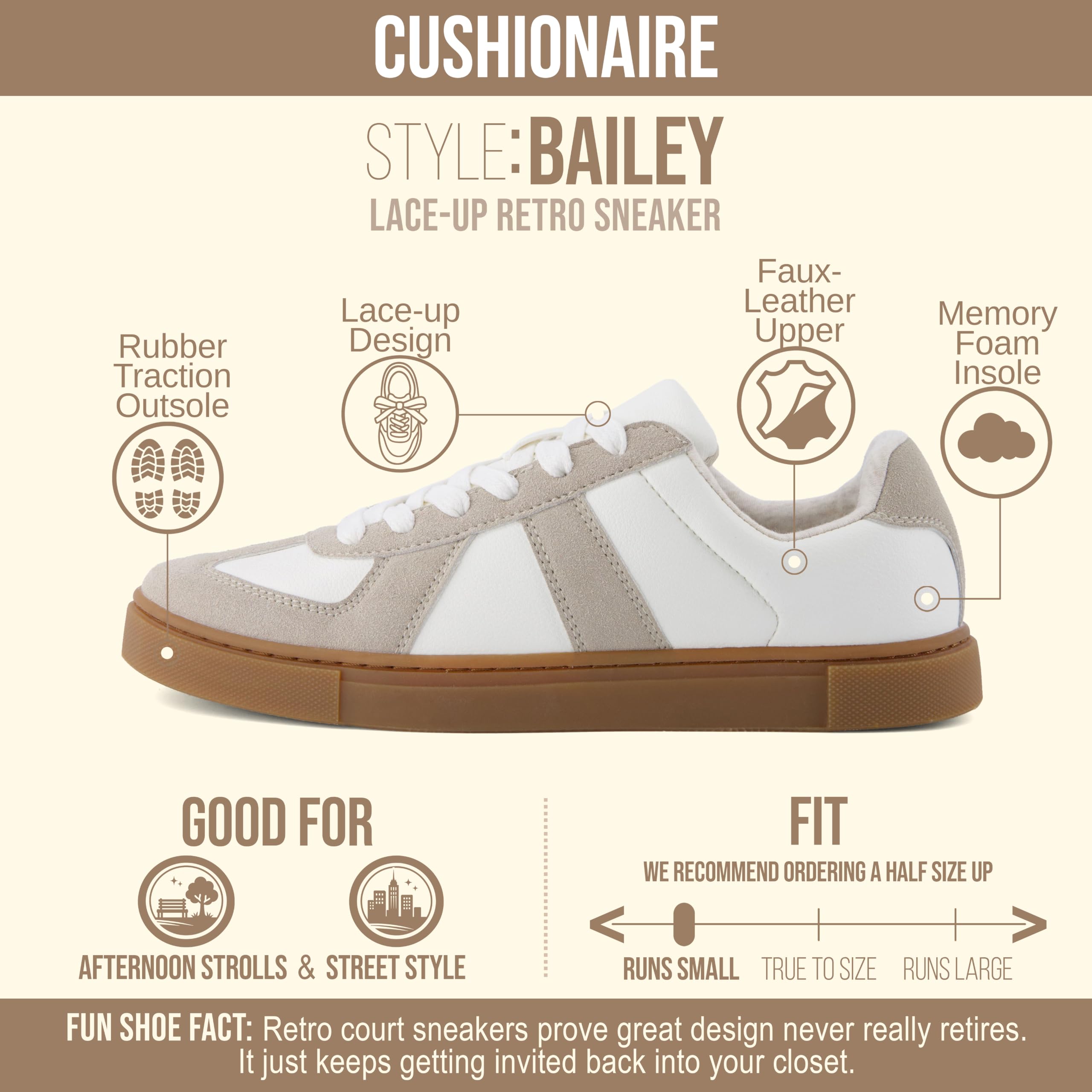 CUSHIONAIRE Zapatilla Deportiva Bailey con Cordones para Mujer + Espuma cómoda, Anchos Anchos Disponibles, Blanco/Gris 38 EU
