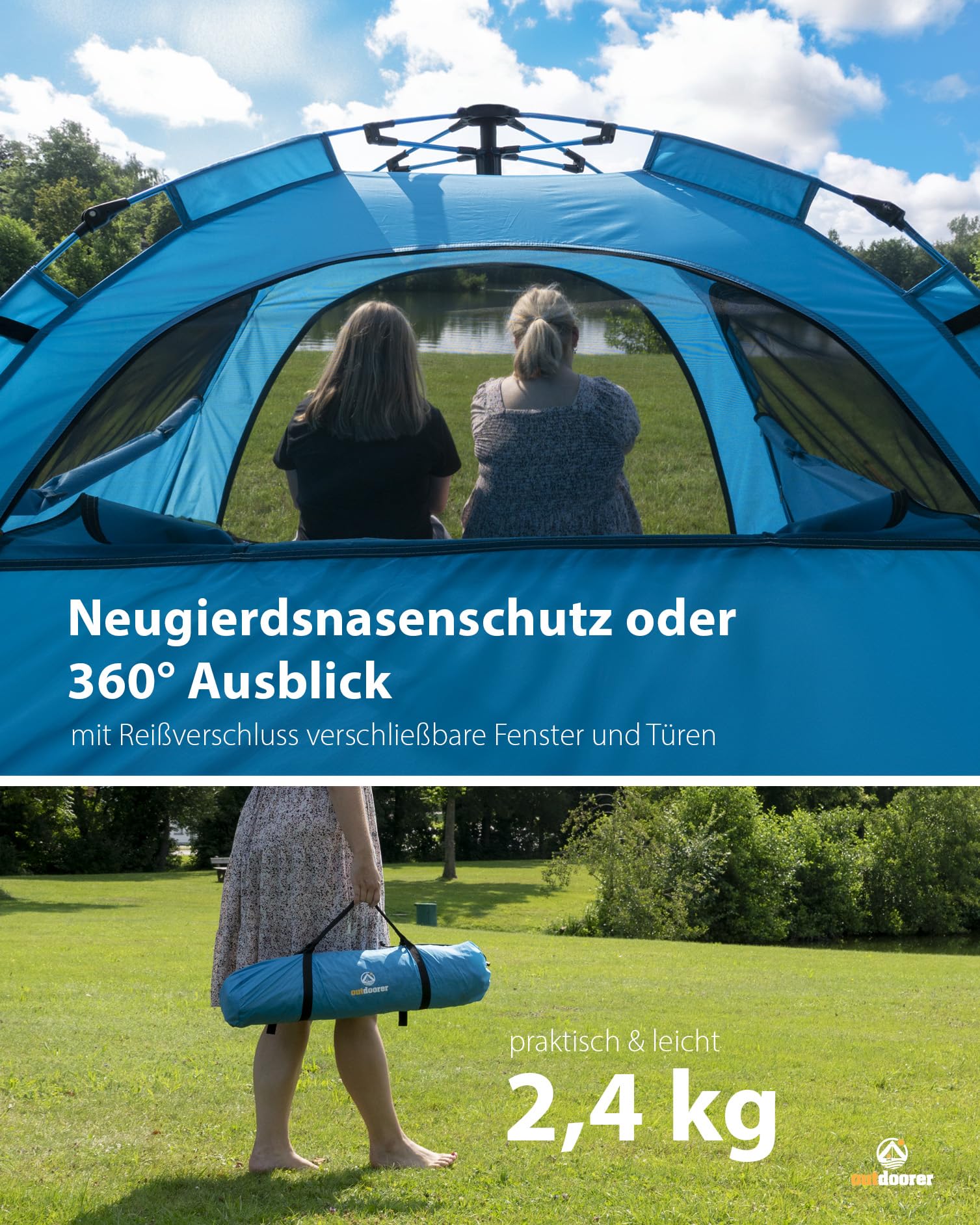 outdoorer UV 80 Automatik-Strandmuschel Sun Snapper Alu Air - ultraleichtes Strandzelt mit UV Schutz 80, Insektenschutz