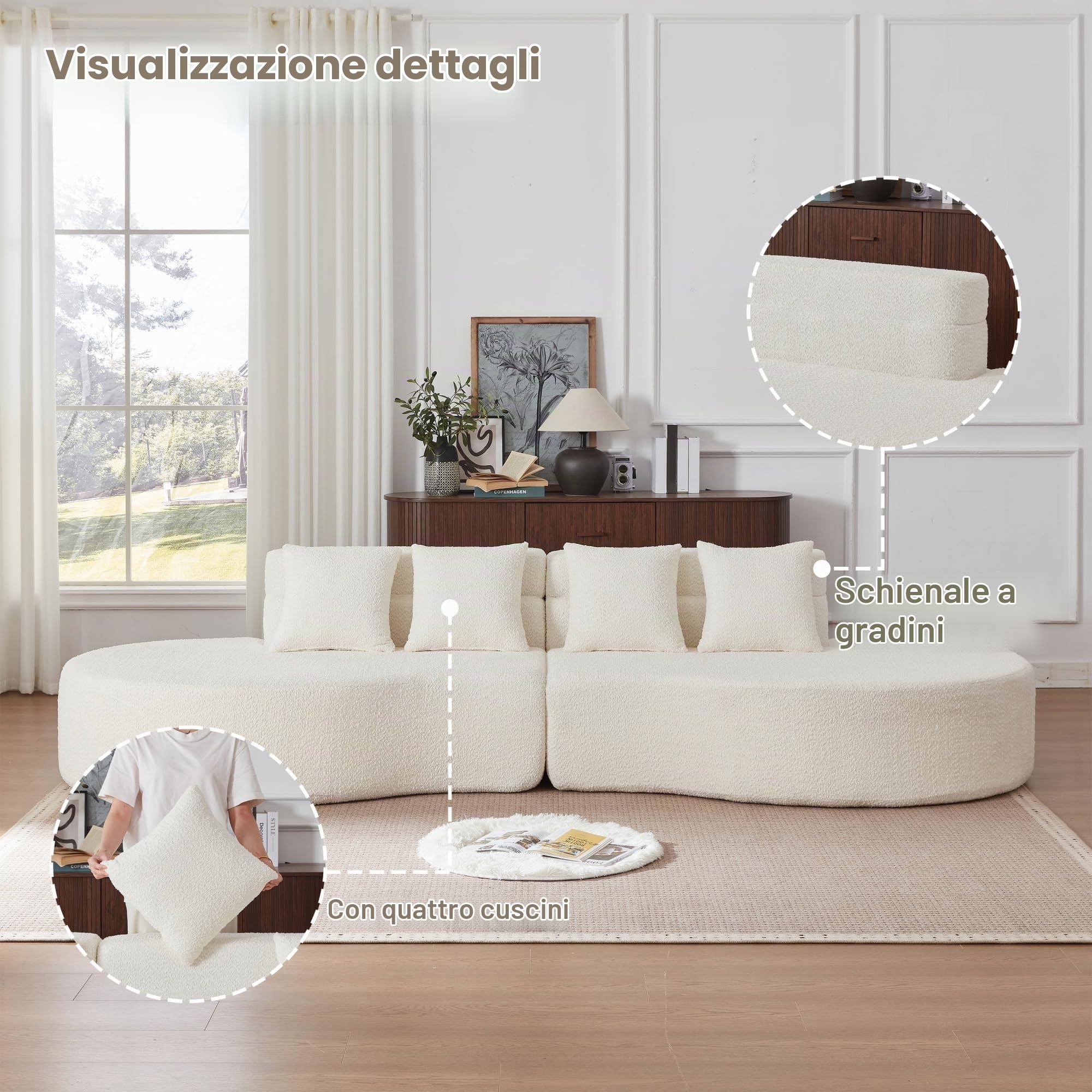 Divano modulare in schiuma, divano componibile senza struttura a 2 pezzi, 100% schiuma memory ad alta densità, rivestimento in velluto sfoderabile e lavabile, divano in stile moderno. (Beige)