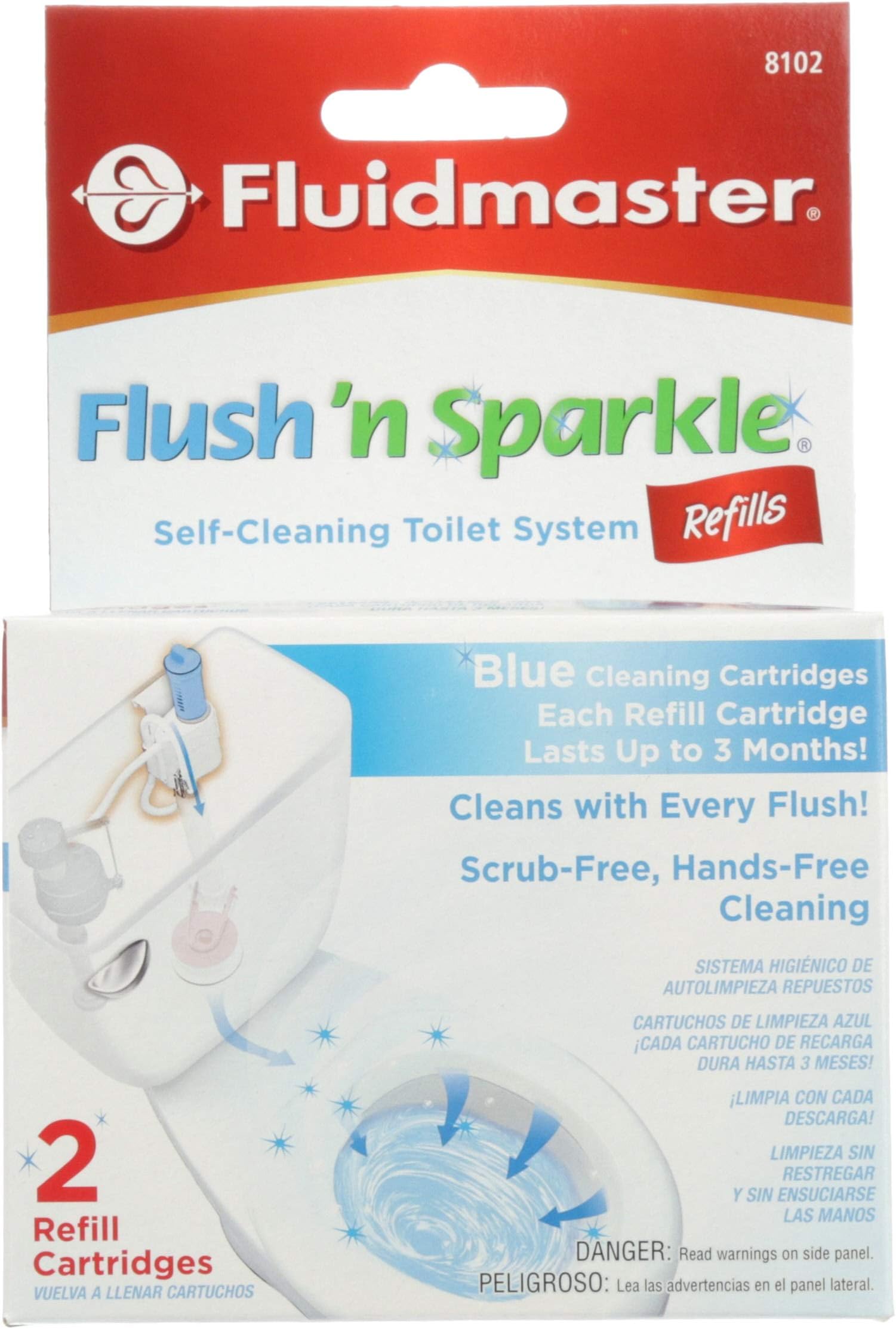 8102P8 Flush 'n Sparkle Automatic Toilet Bowl Cleaning System Refills, Blue 2-Pack, Upgraded Version