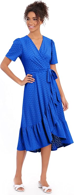 Short Sleeve Ruffle wrap Dress 