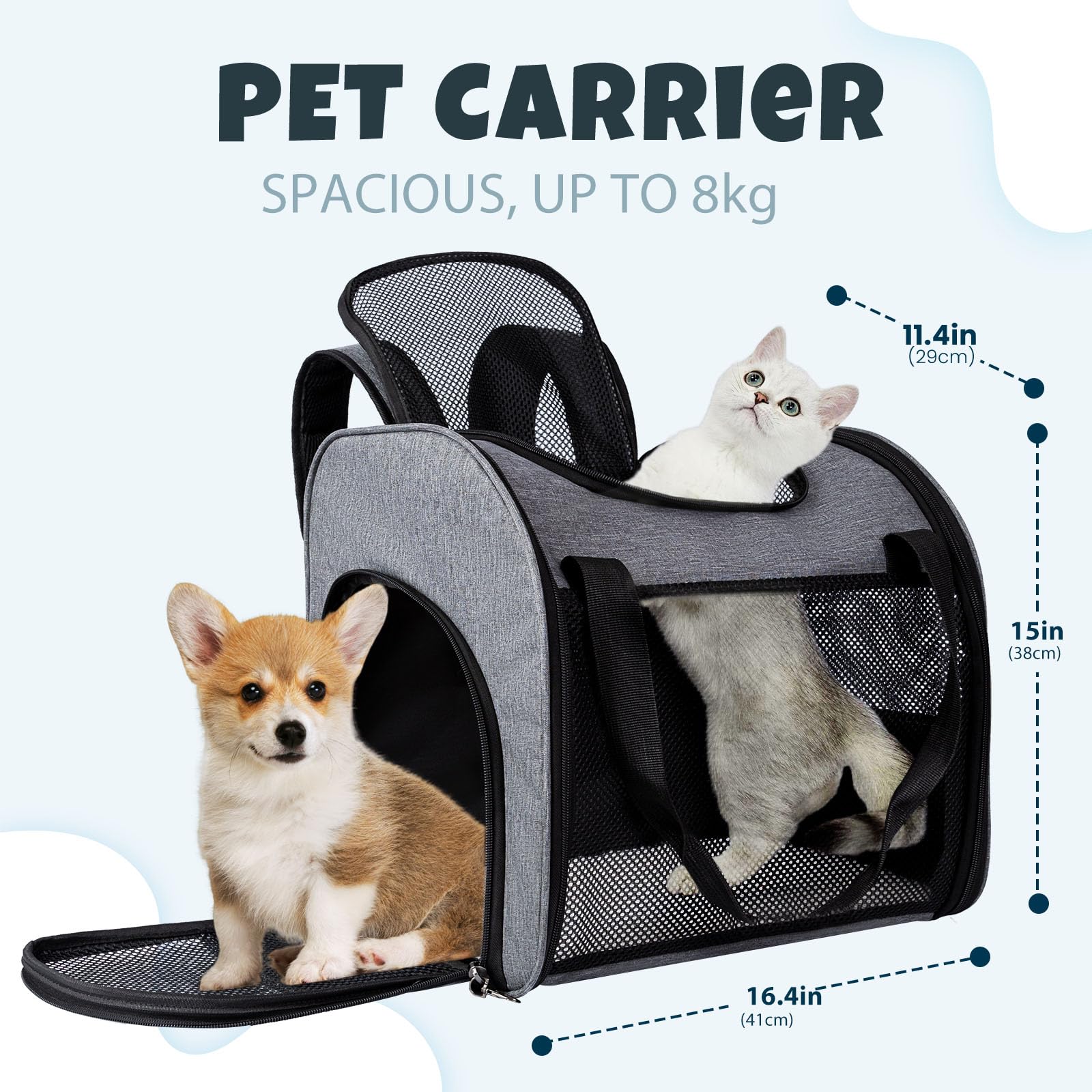 Trasportino per Cani e Gatti, Pieghevole, Per cani e gatti fino a 8 kg, Zaino da Viaggio per Animali Domestici