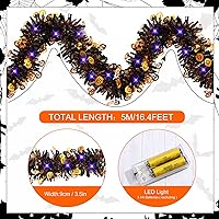 Vista 5 de Ceenna Decoraciones de Halloween de 16.4 pies, guirnalda de oropel de Halloween con 50 luces LED moradas colgantes de oropel con purpurina