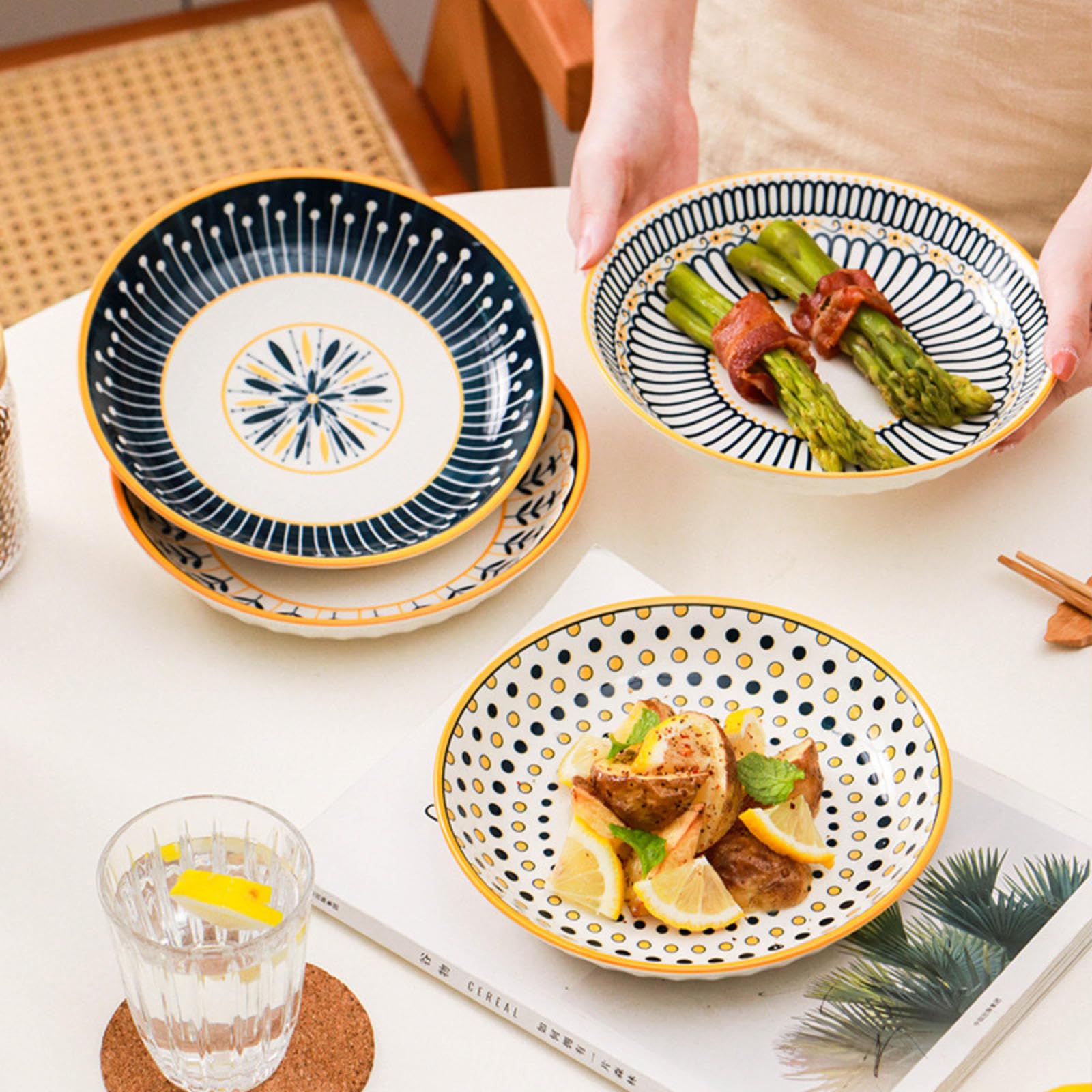 Set di piatti piani in porcellana colorata da 20,3 cm, per antipasti, insalata, snack, microonde e lavastoviglie