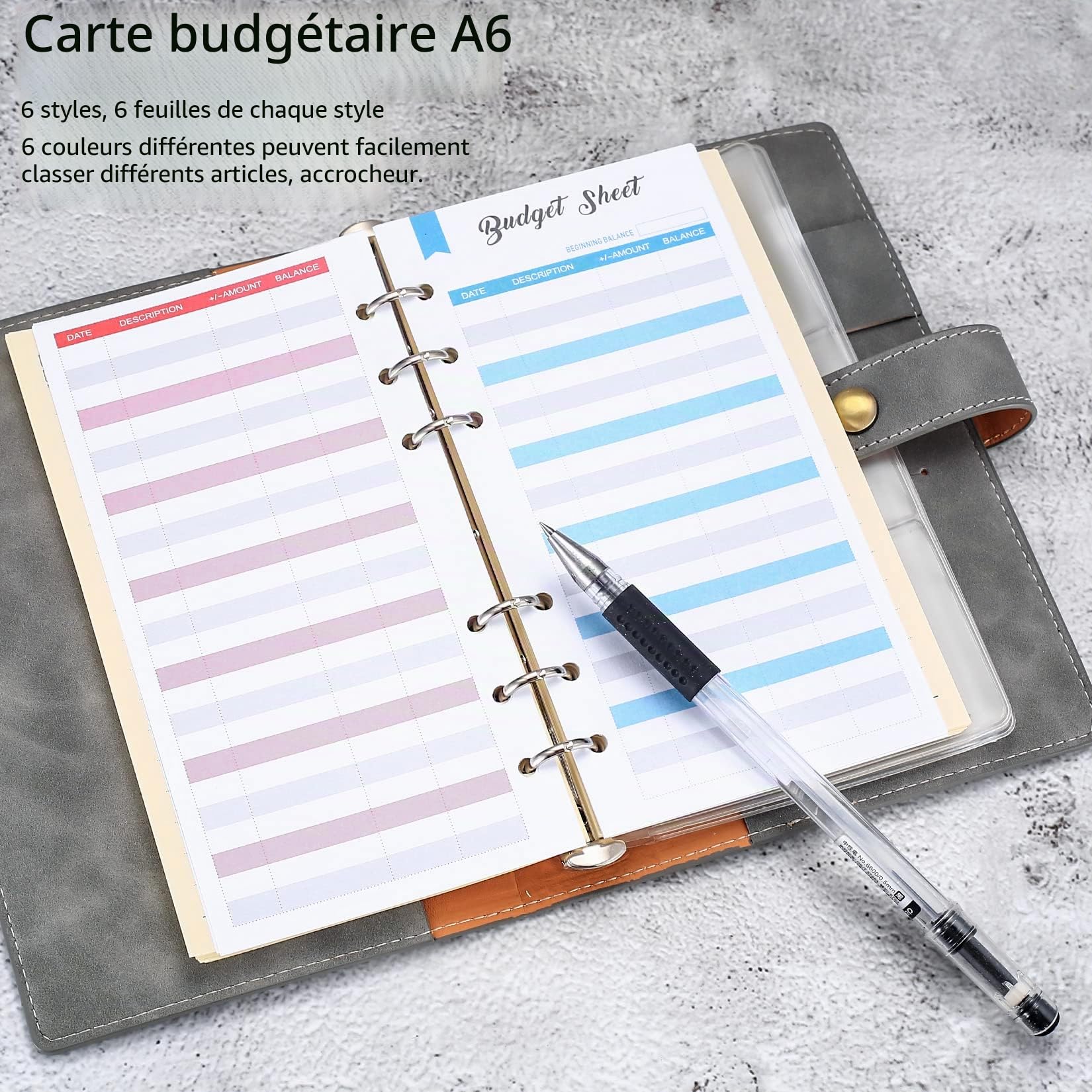 Feuilles de Budget A6 6 Trous, Recharges pour Organisateur de Budget, Accessoires de Bureau Maison École