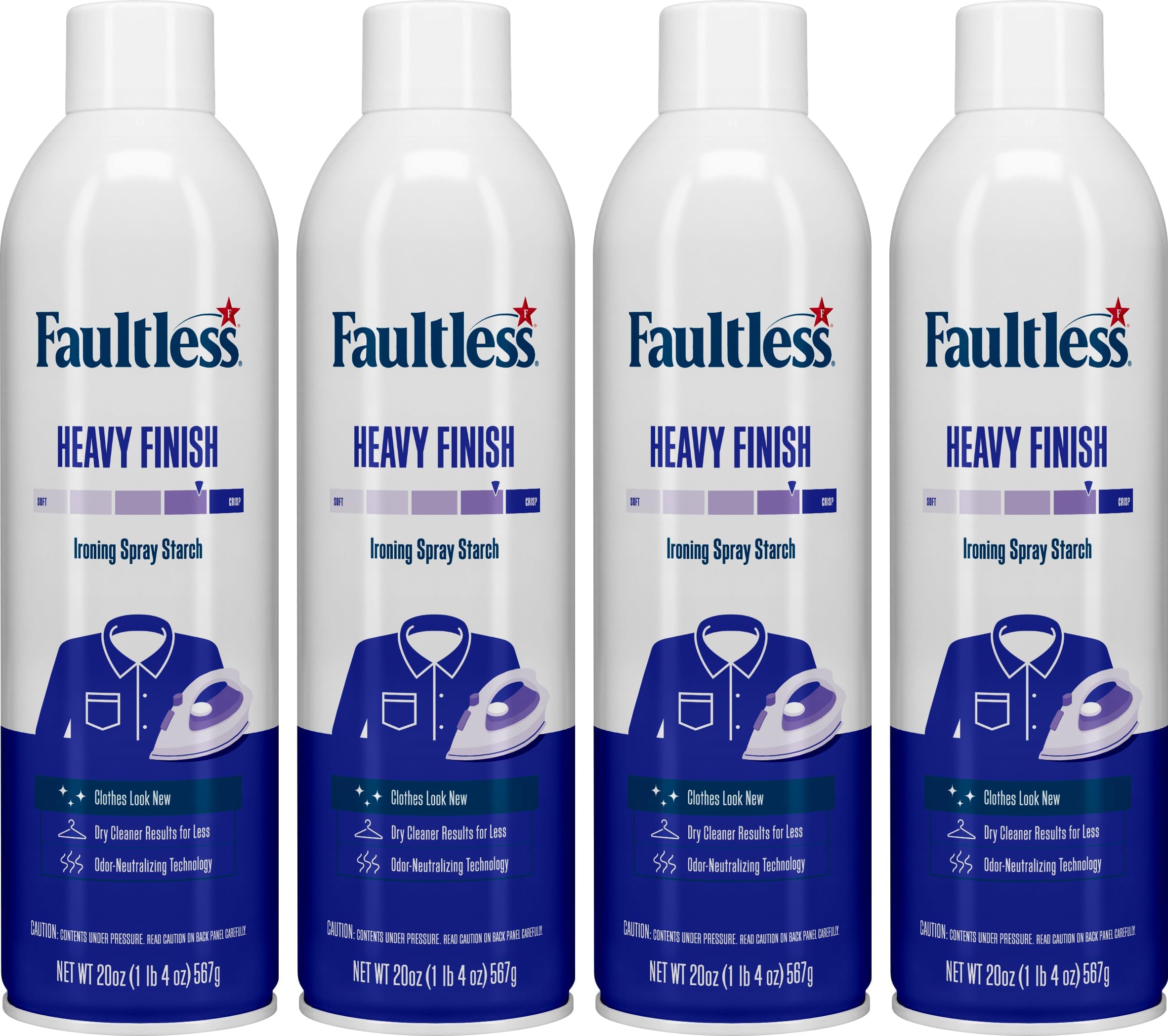 Laundry Starch Spray, Faultless Heavy Spray Starch 20 oz Cans for a Smooth Iron Glide on Clothes & Fabric Even Spray, Easy Iron Glide, No Reside (Pack of 4)