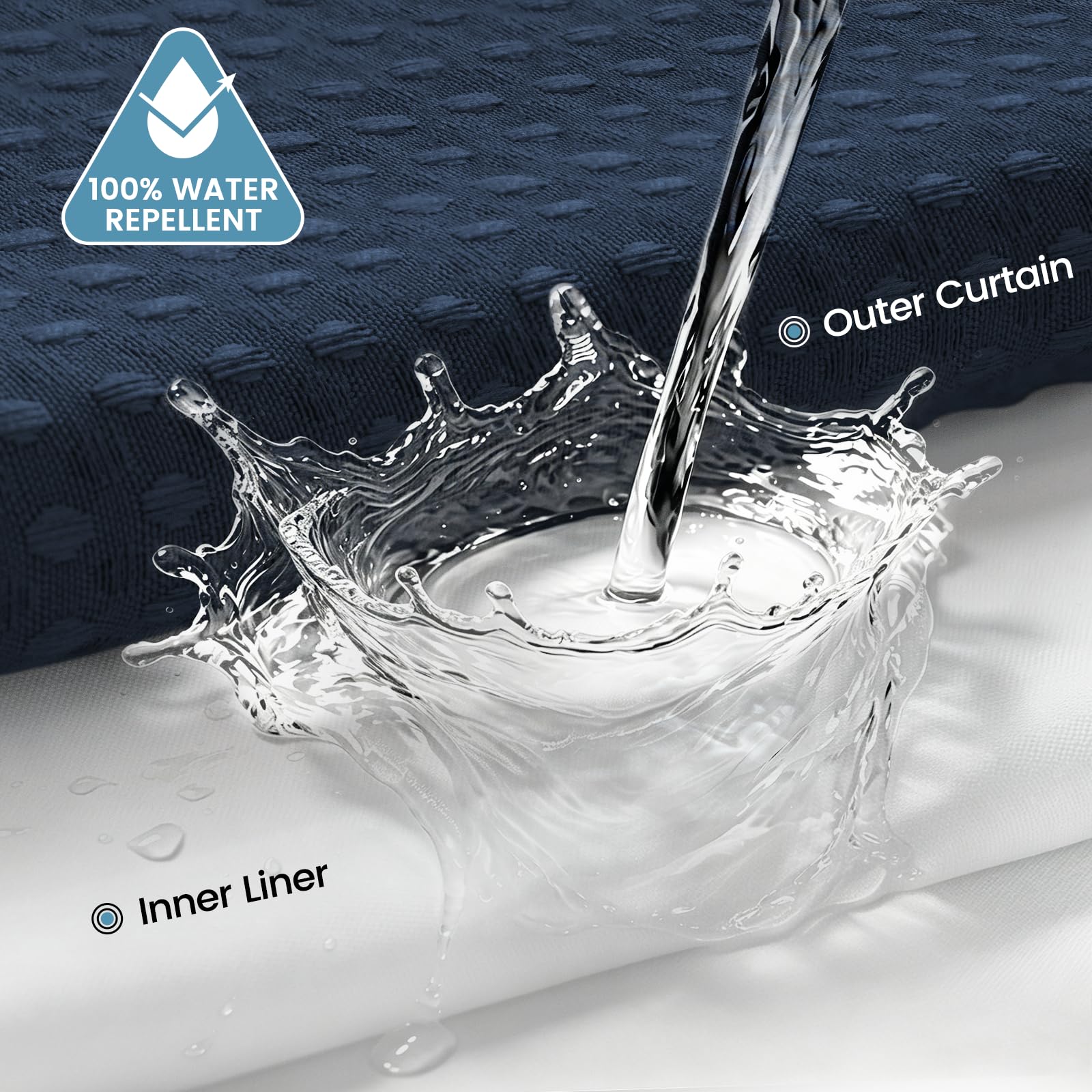 EUTXL Rideau de Douche sans Crochet avec Doublure à Clipser – 230 g/m² – Rideau de Douche à Tissage gaufré pour Salle de Bain – Bleu Marine – 180 x 188 cm (l x H)