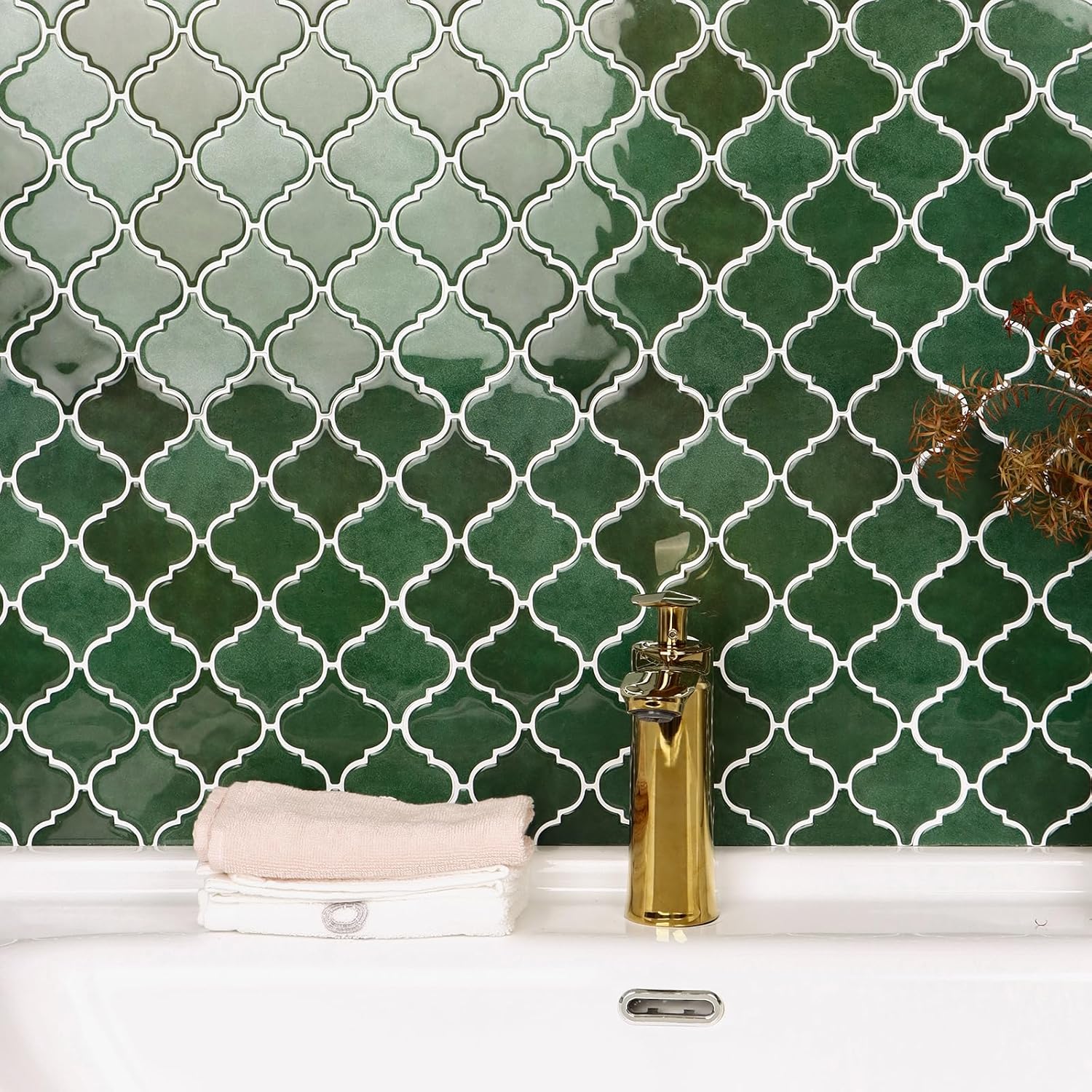 Arabesque Peel and Stick Backsplash for Kitchen, Thicker Design 3D Self Adhesive Wall Tiles, 12"x12" Adhesive Wall Backsplash, Green 10-Sheet Stick on Tile for Kitchen and Bathroom