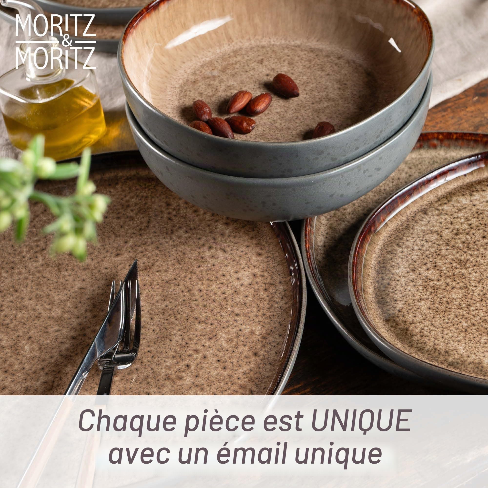 Moritz & Moritz Organic Service de table 18 pièces pour 6 personnes Beige – Assiettes élégantes en grès de qualité supérieure – Service de vaisselle pour 6 personnes composé de 6 assiettes à dîner, 6