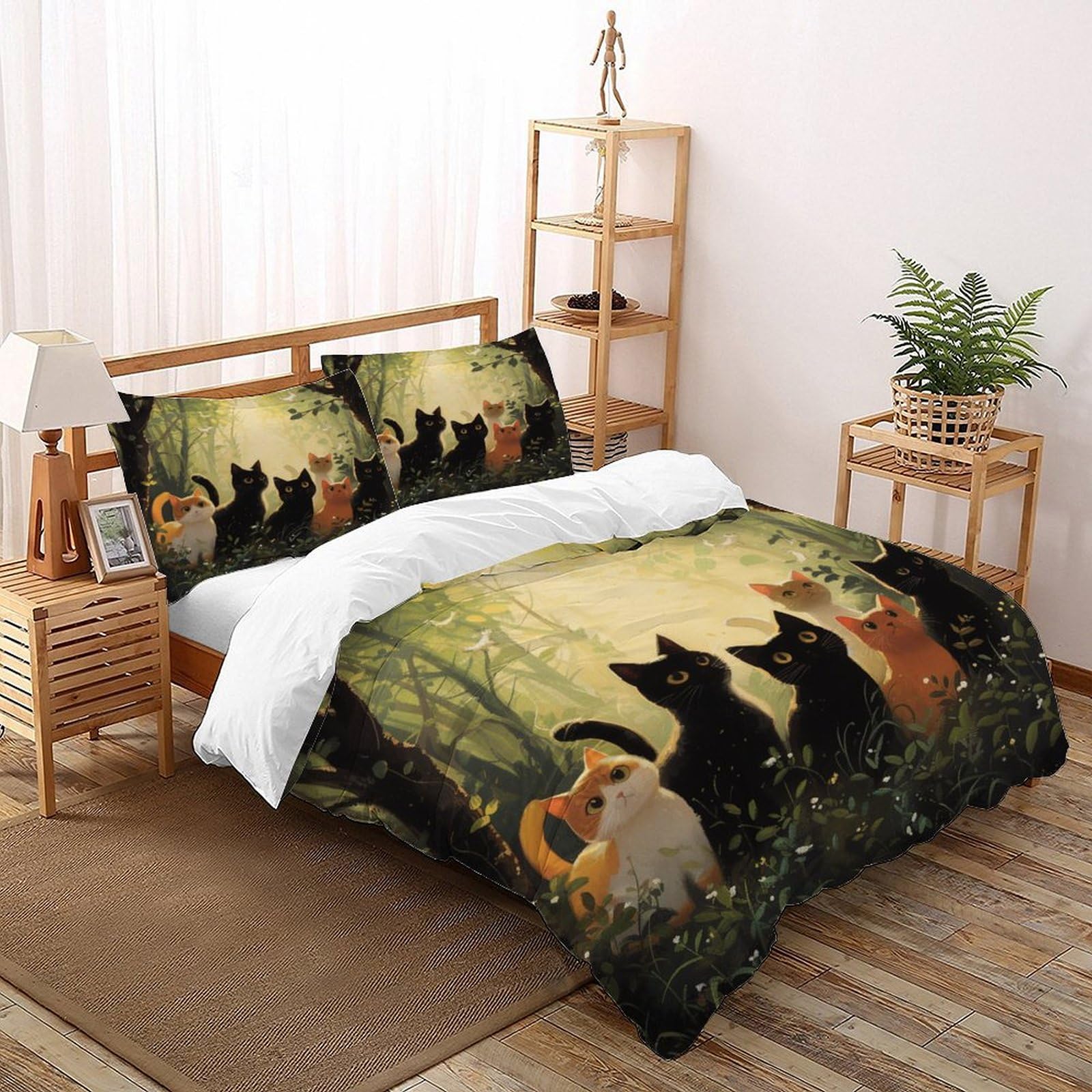 Parure de couette cartoon cat microfibre haute densité anti-décoloration lit 260x220cm