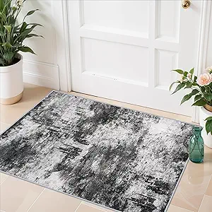 RUUGME 2x3 Abstract Area Rug:Large Washable Living Room Rug Indoor Non Slip Low Pile Carpet for Bedroom Soft Foldable Stain Resistant Distressed Thin Rug for Dining Room Kitchen 2x3 Black A