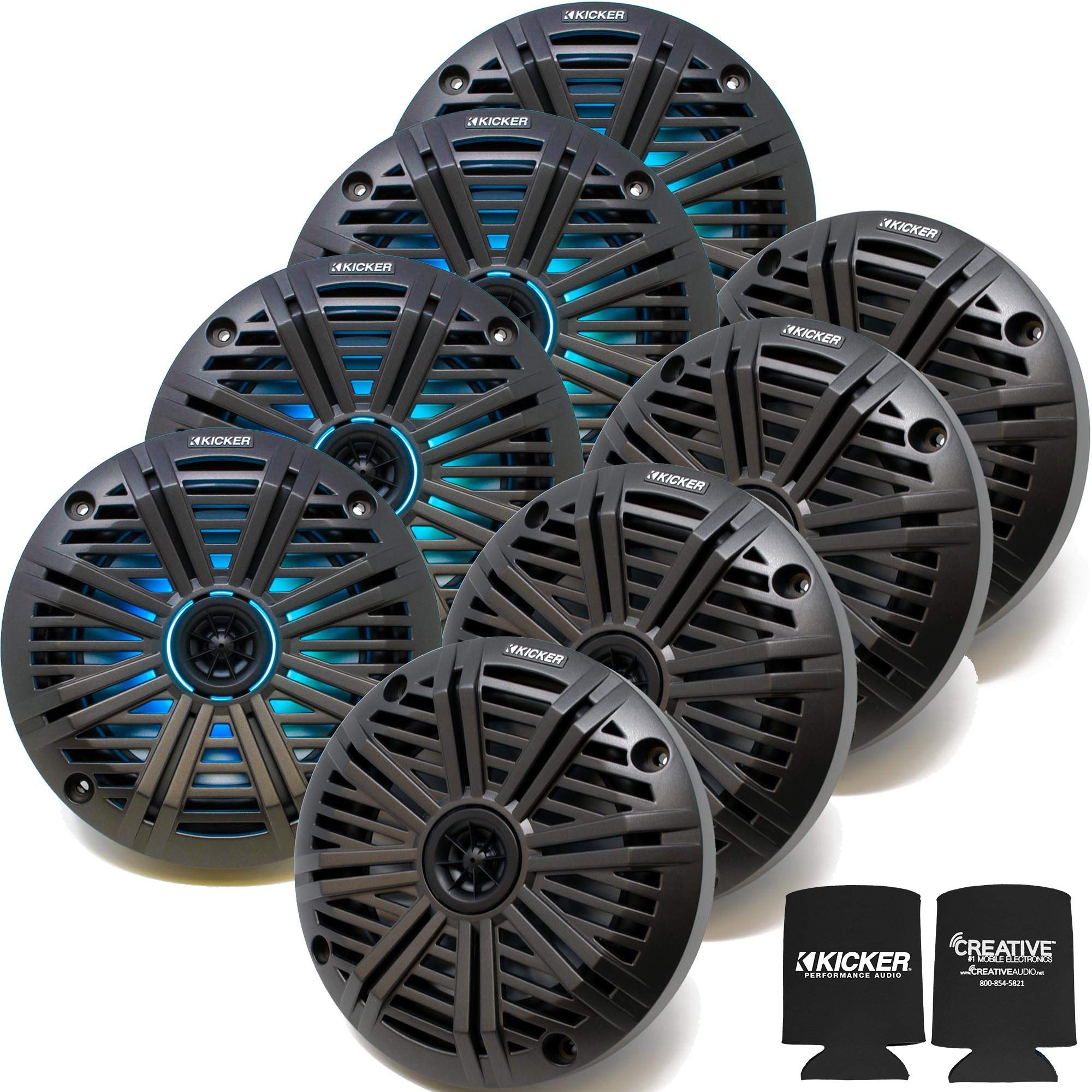 KICKER 6.5" LED Marine Speakers (4 Pair) Charcoal Salt Water Grills OEM Replacement Speakers