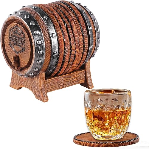 Posavasos de barril de whisky, 6 posavasos de madera rústica de tamaño completo, antideslizantes para cabaña de troncos, caza, cueva de hombre, bar