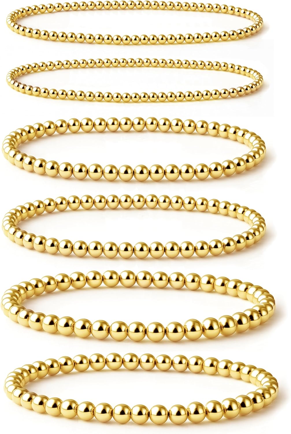 Gold Bracelets for Women 14K Gold Plated Stackable Bead Ball Bracelet Set Stretch Gold Beaded Bracelets Gold Jewelry for Women Gifts
