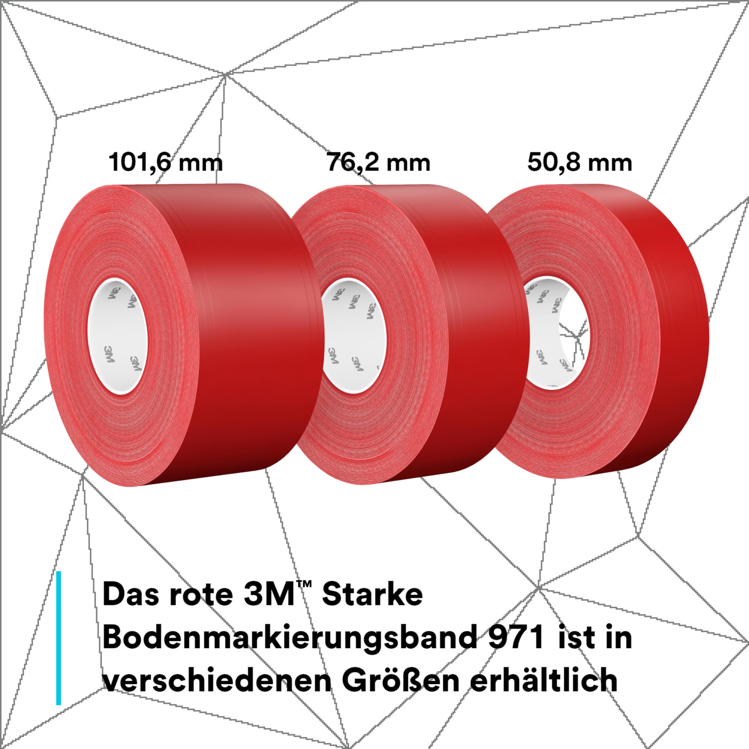 3M Langlebiges Bodenmarkierungsband 971, Rot, 50.8 mm x 32.9 m, 0.43 mm, Einzeln verpackt zur bequemen Entnahme