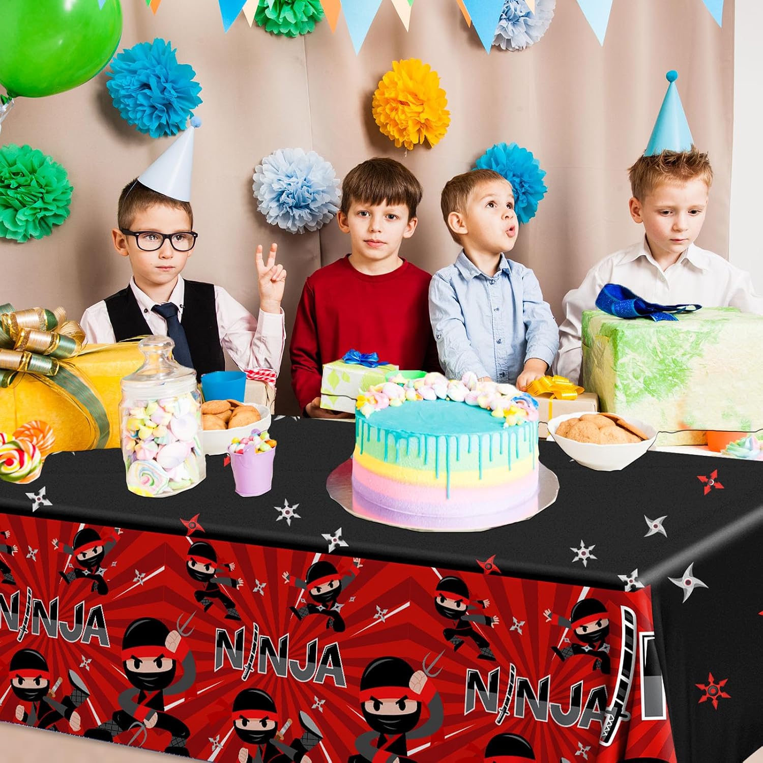 3pcs Ninja Birthday Tablecloths,Ninja Birthday Party Decoration Karate Theme Table Covers Waterproof Rectangle for Kid Master Birth-Day Party Supplies