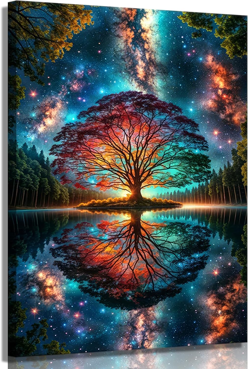 Tree of Life Canvas Wall Art Starry sky reflection Pictures Wall Decor Modern Abstract Poster Print Artwork for Living Room Yoga Room Hotel Bedroom Home Decoration 16x24in