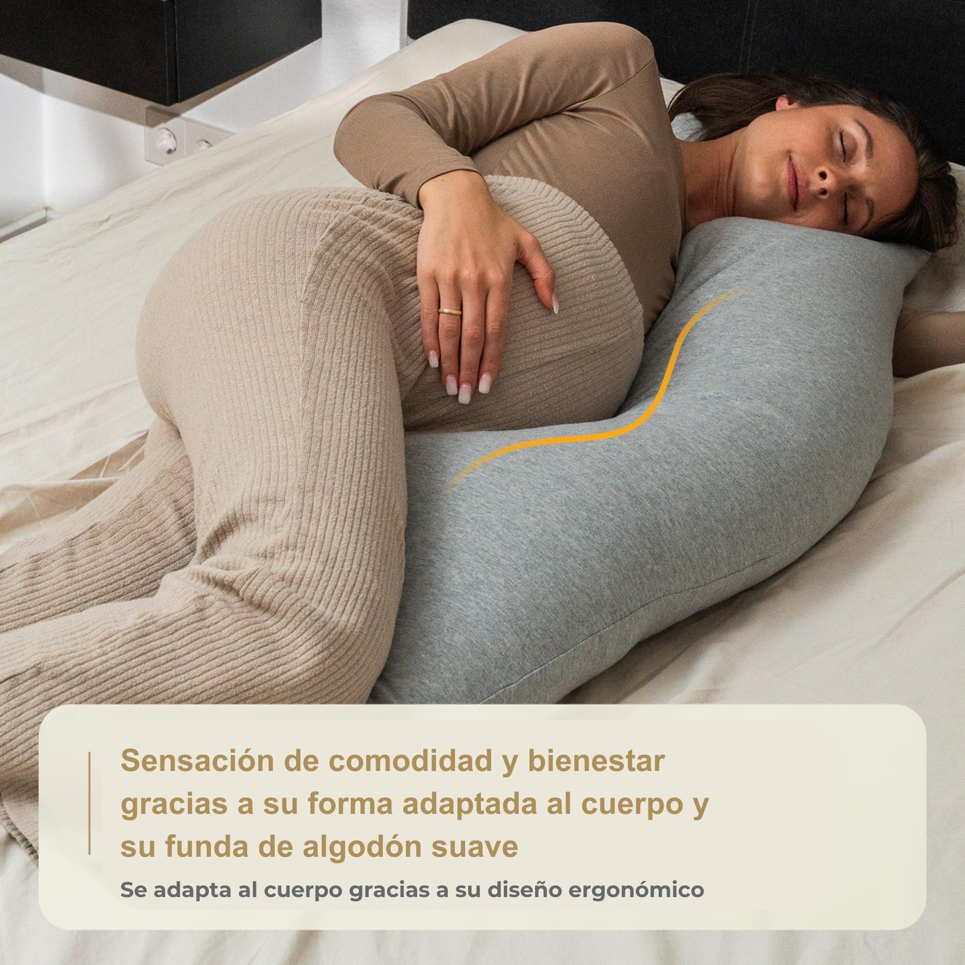 Almohada ergonómica para dormir de lado, alivia los hombros, la espalda y la cadera, rellenable individualmente, para todas las personas que duermen de lado y mujeres embarazadas, 100%