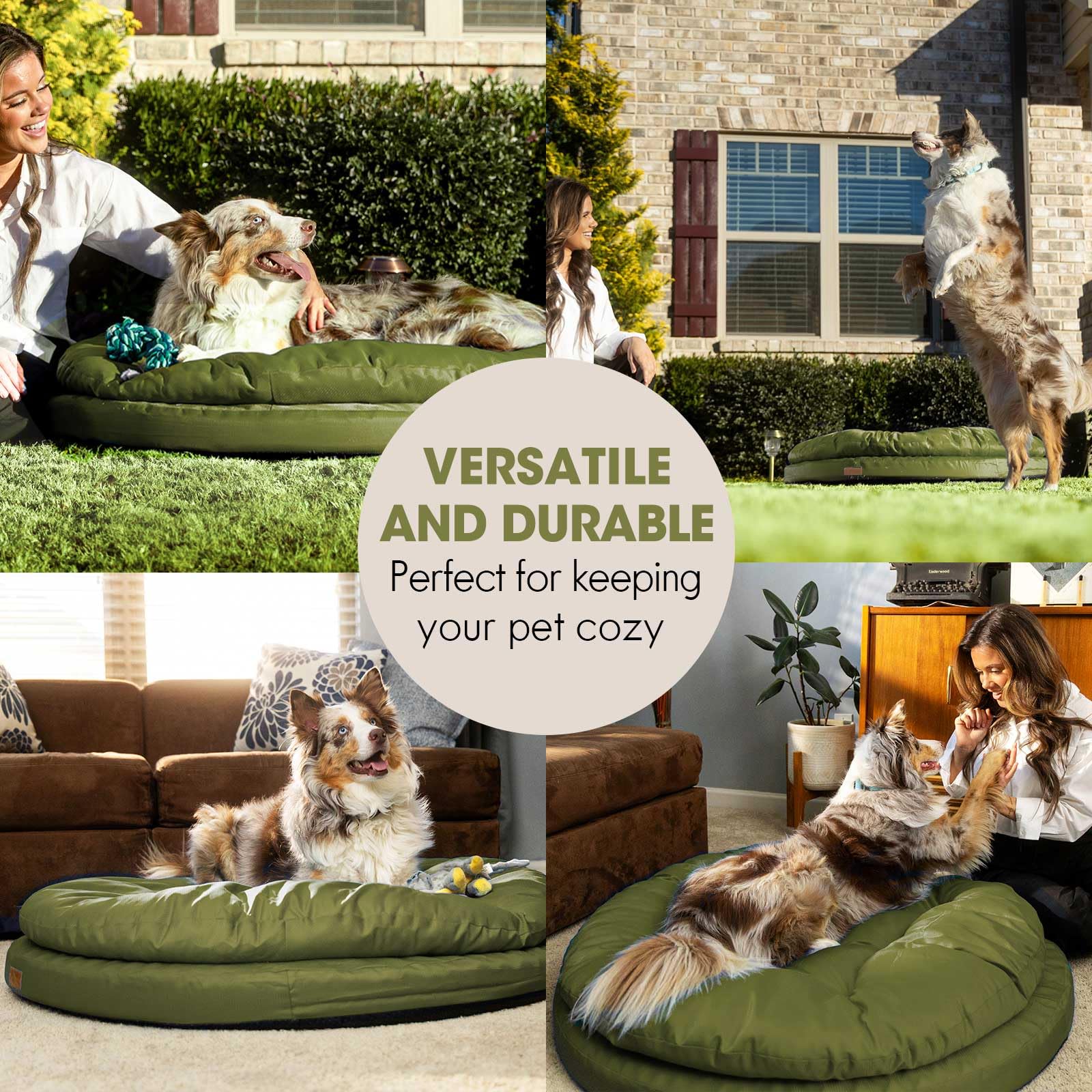 ClevaHome Cuccia Ortopedica per Cani, Letto Rotondo a Doppio Strato con Tessuto Idrorepellente, Fondo Antiscivolo e Copertura Lavabile in Lavatrice (Verde Oliva, L)