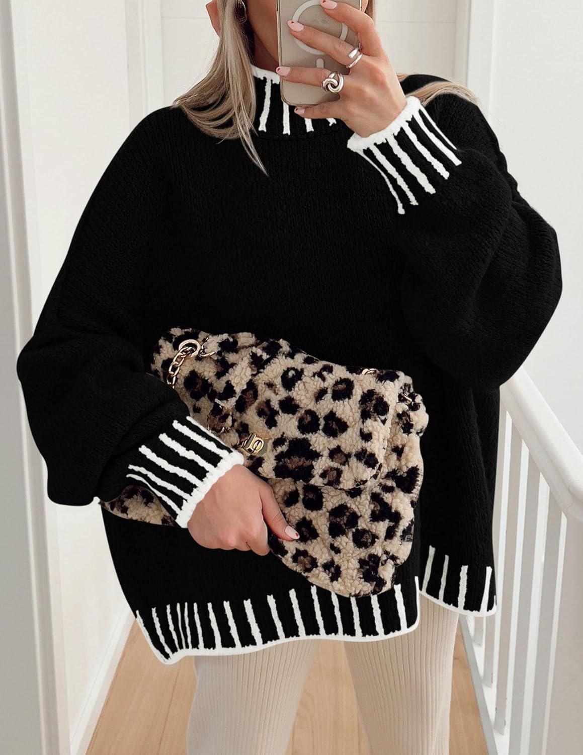 PRETTYGARDEN Women's 2026 Fall Oversized Pullover Sweaters Long Sleeve Mock Neck Chunky Knit Jumper Tops Winter Clothing - Image 2