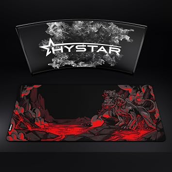 Hystar Extended Gaming Mouse Pad | XXL 36 x 16 | 5mm Thick, Waterproof Surface, Smooth Polyester Fabric, and Natural Rubber Base | Mythic Cerberus