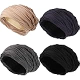 4 Pieces Wrinkled Beanie Cap Slouchy Baggy Beanie Skull Hat for Winter/Autumnc