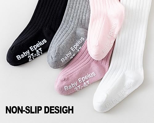 Miniatura 4 de EPEIUS Mallas para bebé y niña, antideslizantes, lisasacanaladas, de algodón, sin costuras, medias para recién nacidos, niños pequeños